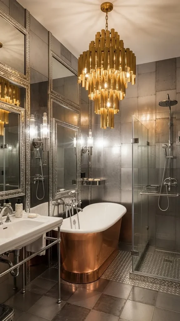 Metallic Layered Maximalist Bathroom