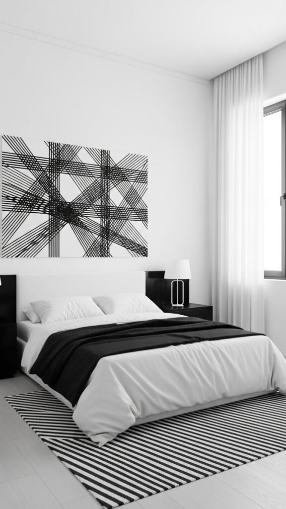 Monochrome Bedroom with Bold Wall Art