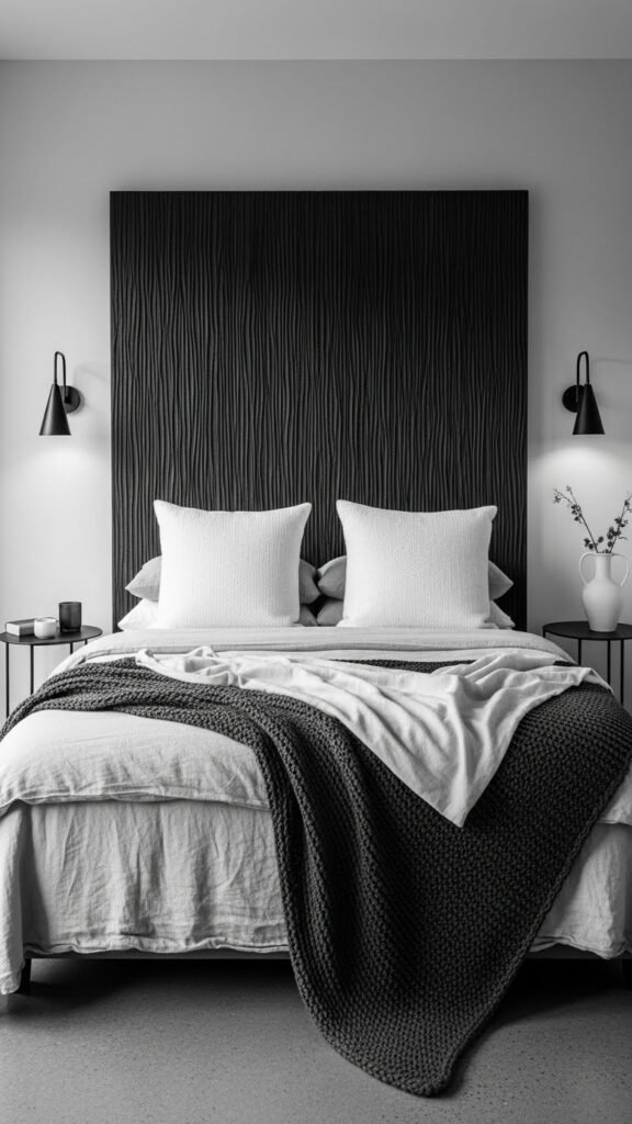 Monochrome Bedroom with Statement Headboard