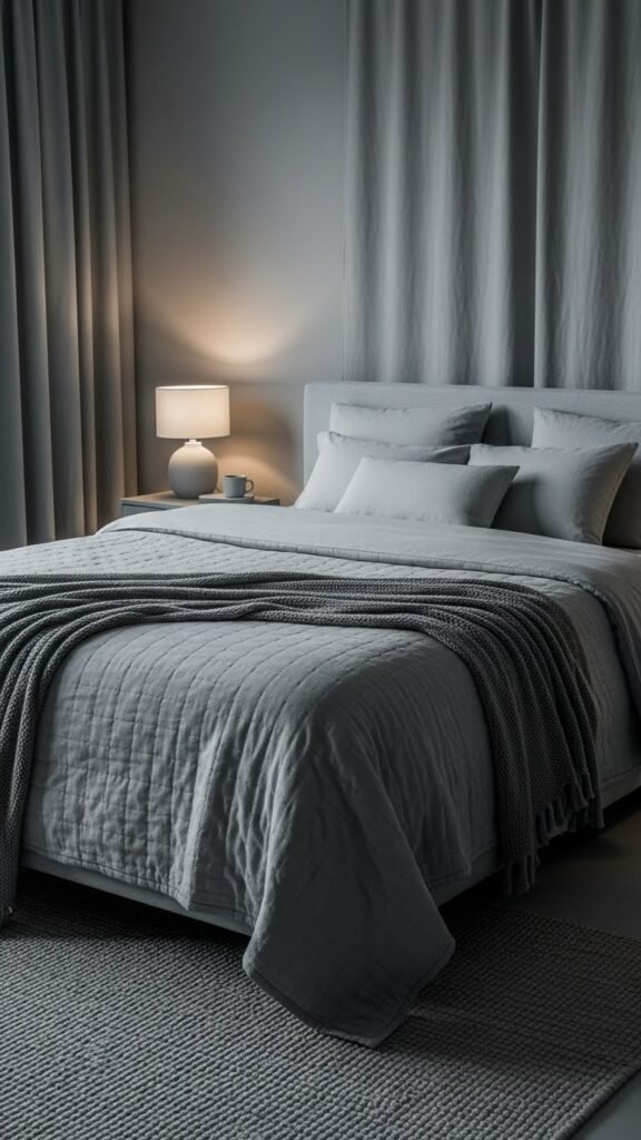 Monochrome Bedroom with Textural Layers