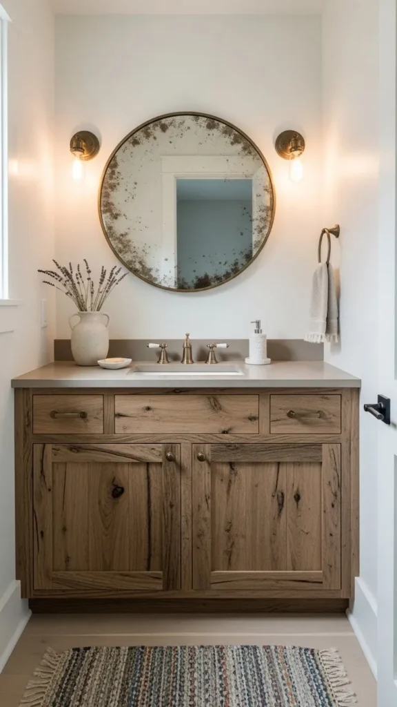 Rustic Wood Vanity with Vintage Charm