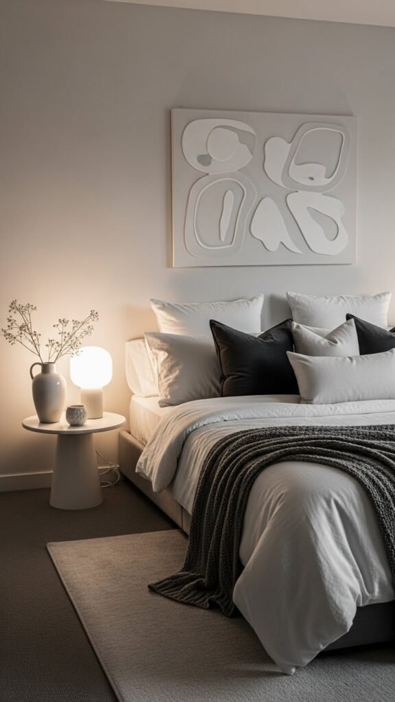 Soft Black and White Bedroom Harmony