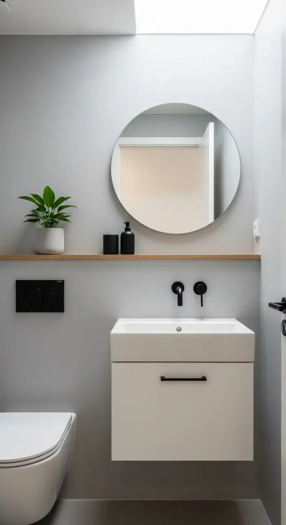 Nordic Powder Room with Black Fixtures