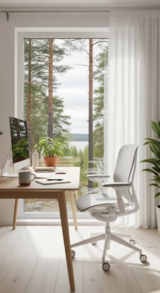 Scandinavian Office with Window-Focused Layout