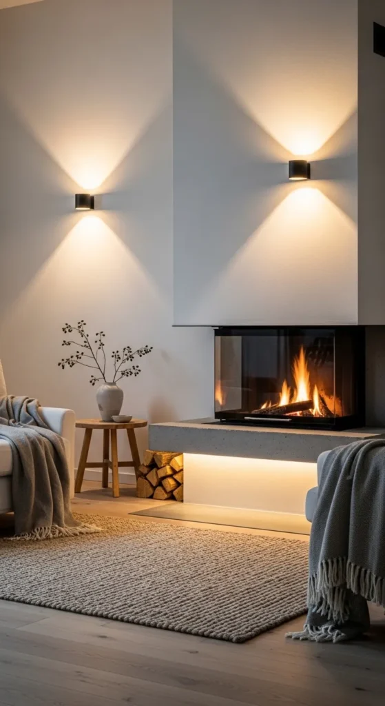 Scandinavian Fireplace with Soft Ambient Lighting