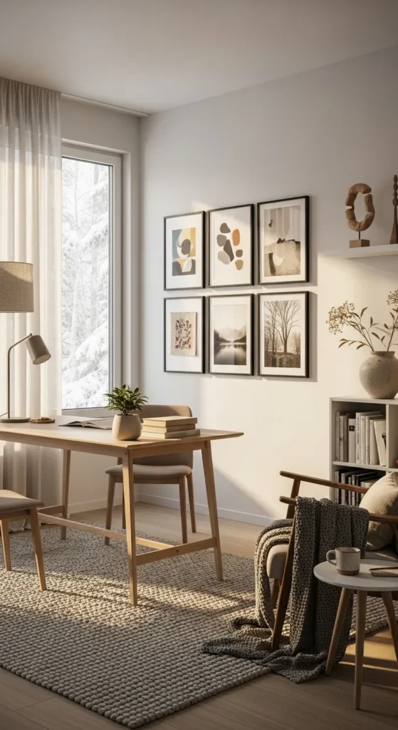 Warm Scandinavian Office with Personal Touches