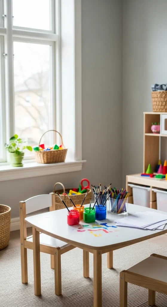 Scandinavian Playroom with Creative Art Zone