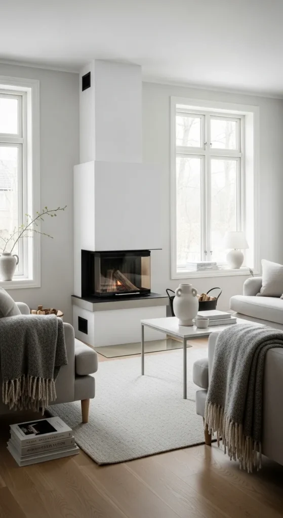 Minimal White Fireplace with Clean Lines