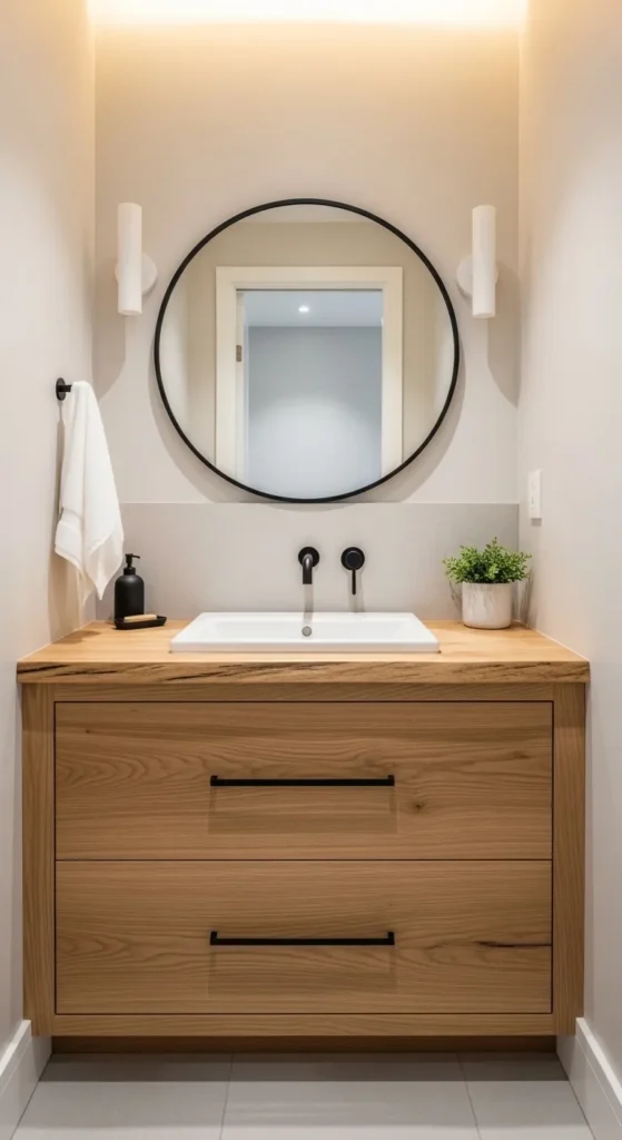 Natural Wood Accent Powder Room
