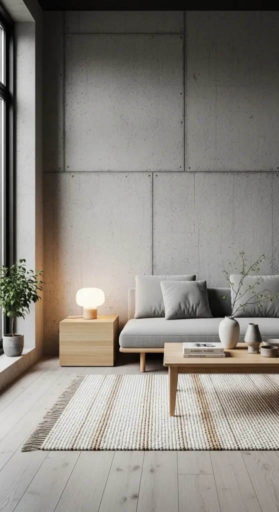 Concrete Walls with Light Wood Accents