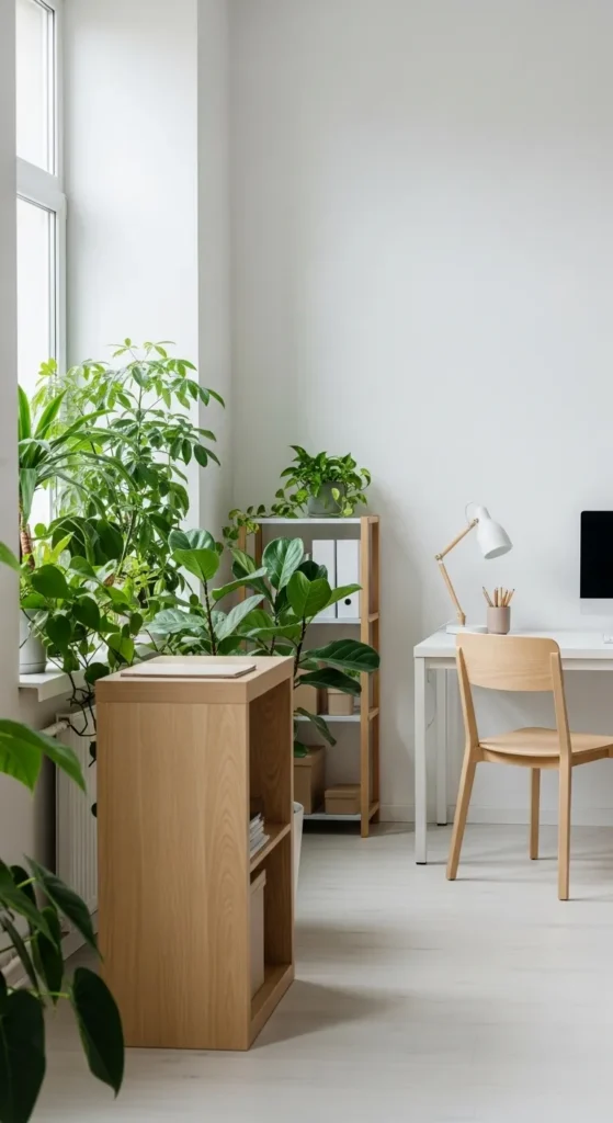 Scandinavian Office with Indoor Plants