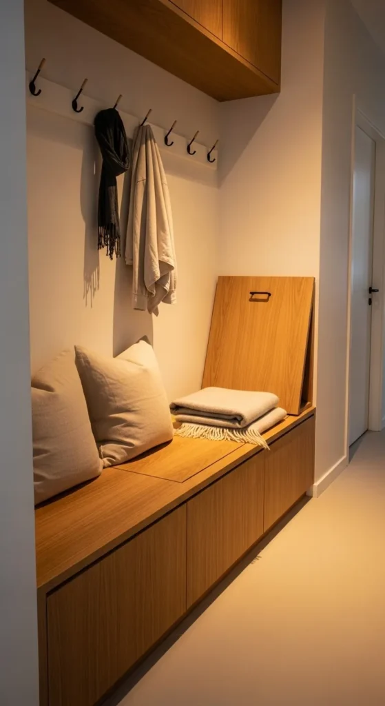 Built In Storage Bench with Cozy Textiles