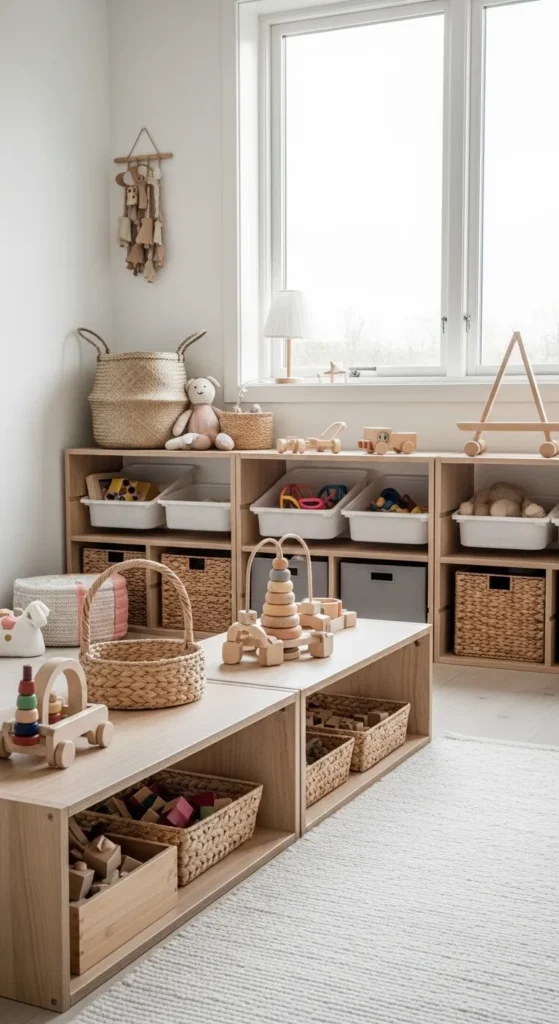Scandinavian Playroom with Open Toy Storage