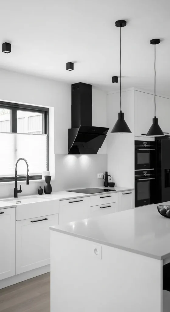 White and Black Scandinavian Kitchen Contrast