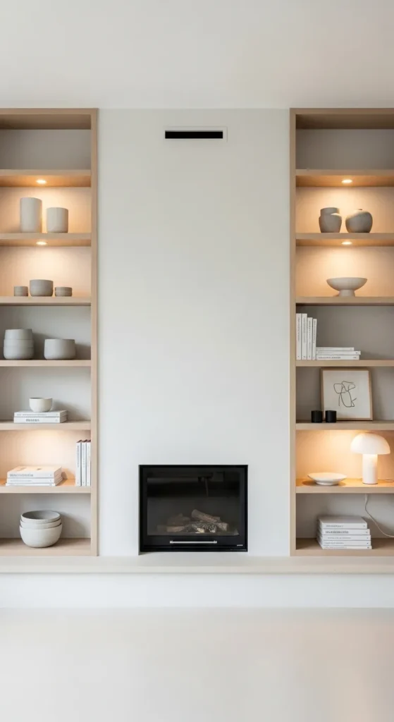 Fireplace with Built In Scandinavian Shelving