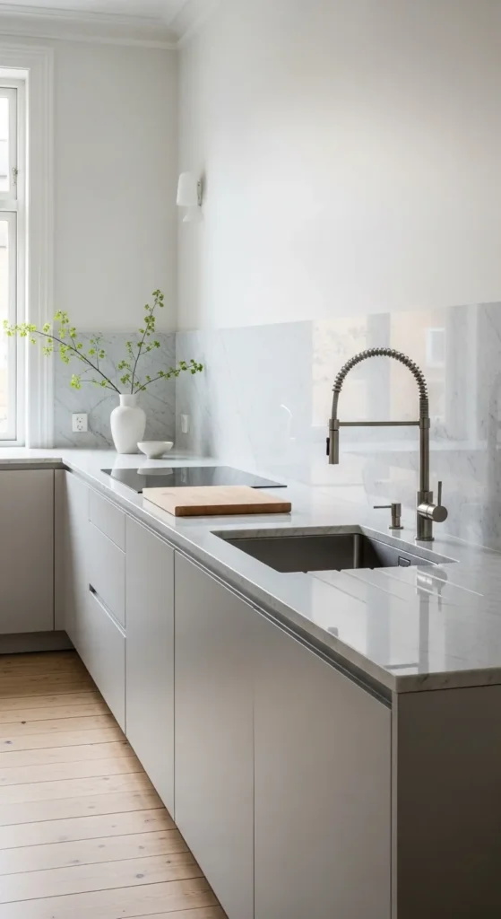 Scandinavian Kitchen with Marble Countertops