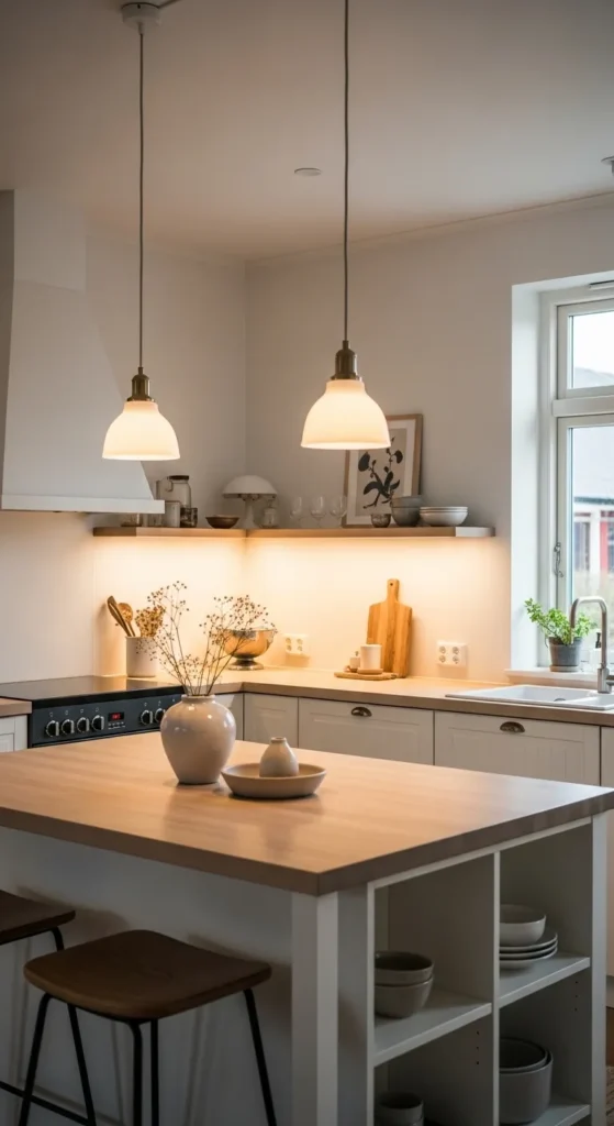 Cozy Scandinavian Kitchen with Pendant Lighting
