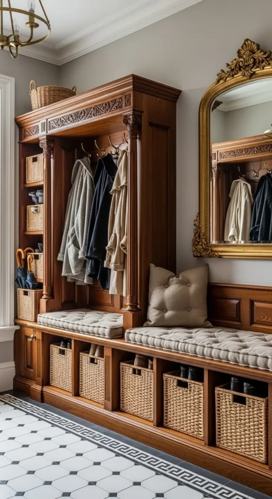 Built In Shoe Cubbies with Bench