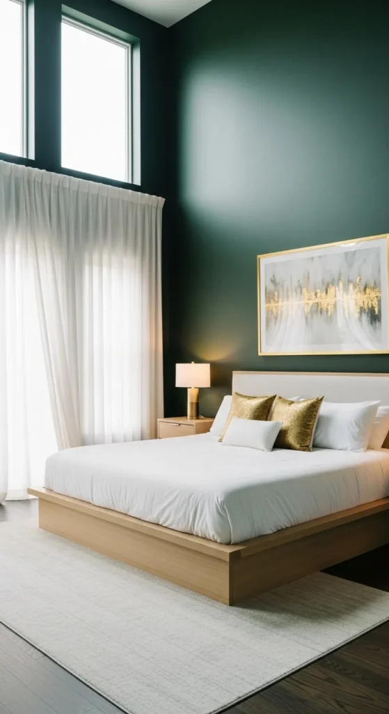 Dark Green Bedroom with White Contrast