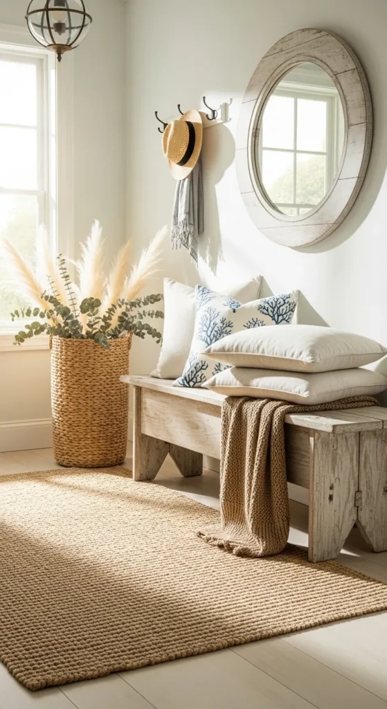 Natural Fiber Rug with Coastal Bench