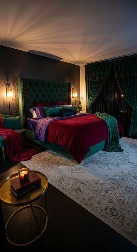 Moody Romantic Bedroom with Dark Ebony Floors