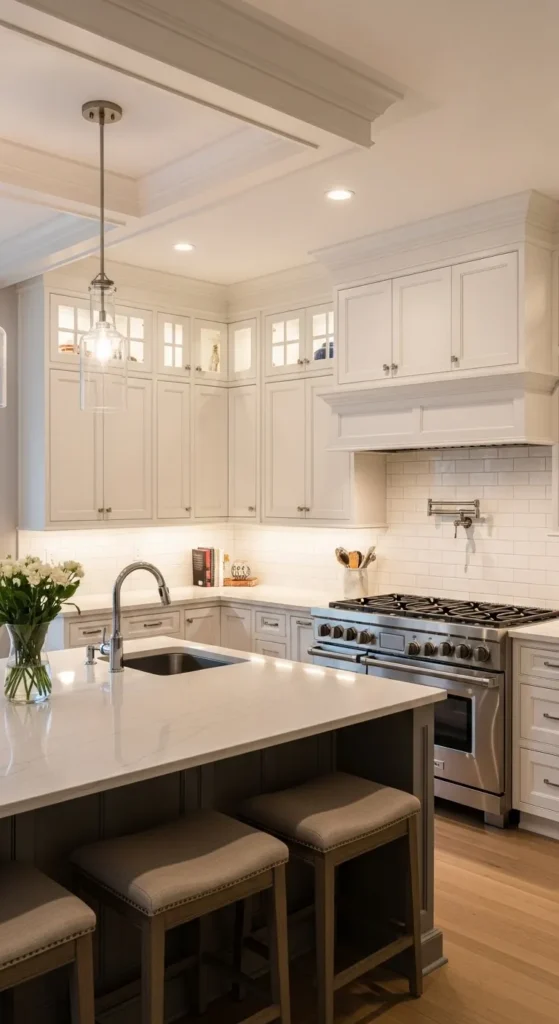 White Kitchens with Crown Molding