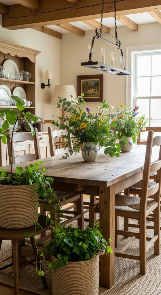 Rustic Dining Room with Natural Greenery
