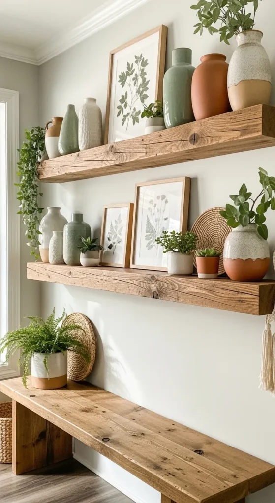Rustic Floating Shelves with Decor Accents