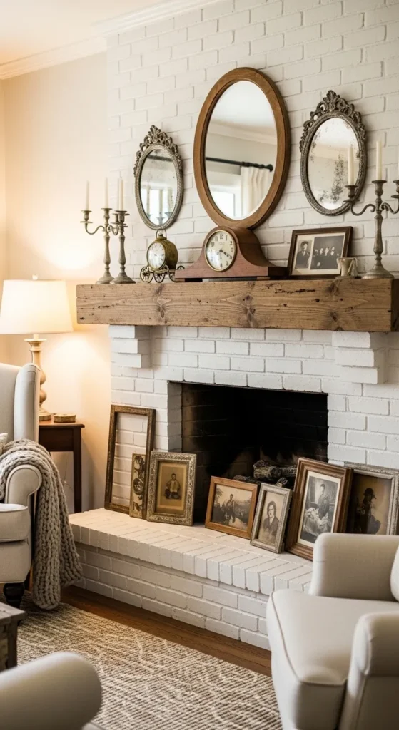 Farmhouse Fireplace with Antique Decor Accents