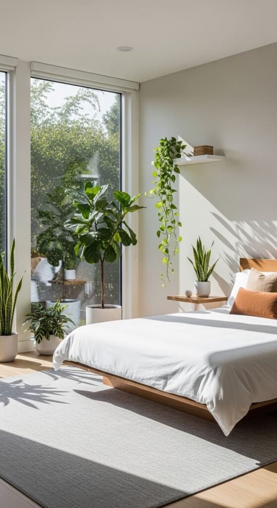 Modern Bedroom with Indoor Plants