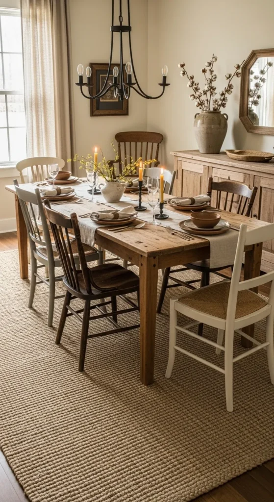 Rustic Dining Room with a Cozy Area Rug