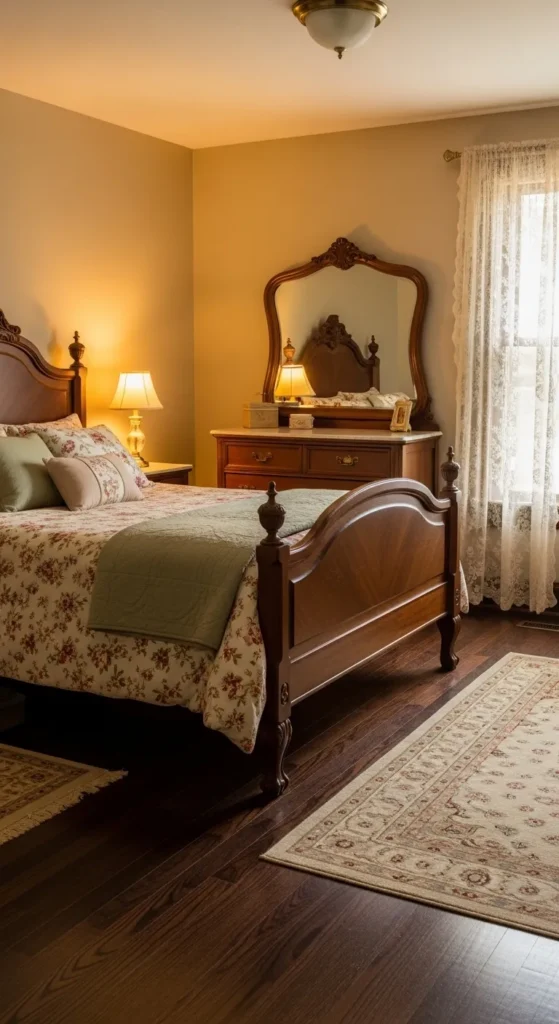 Vintage-Inspired Bedroom with Dark Walnut Charm