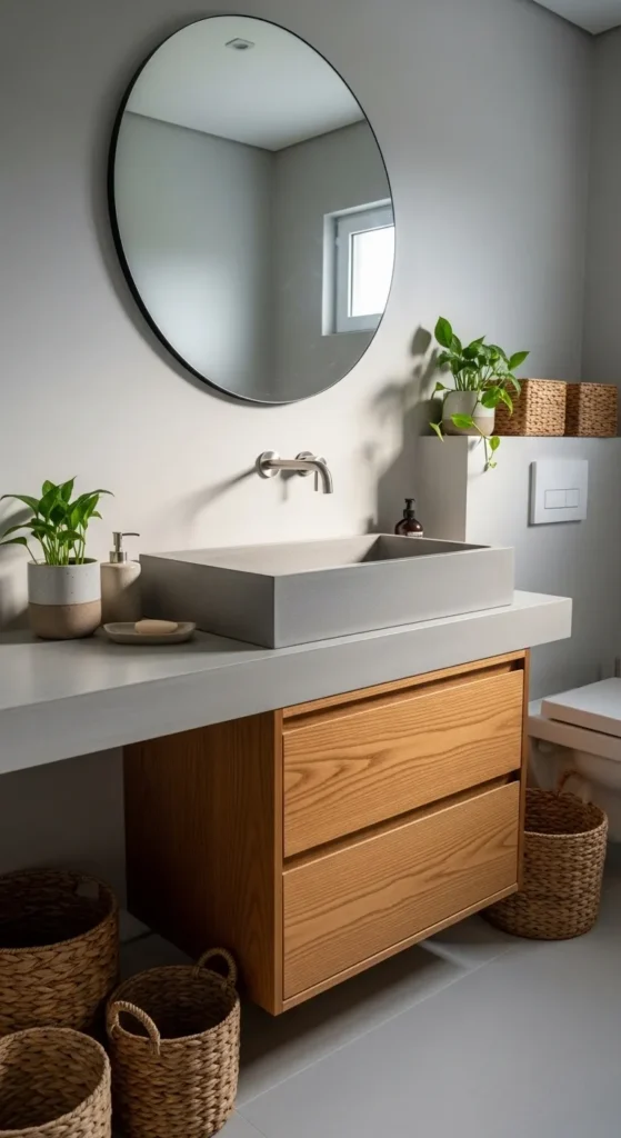 Concrete Sink with Wooden Cabinet