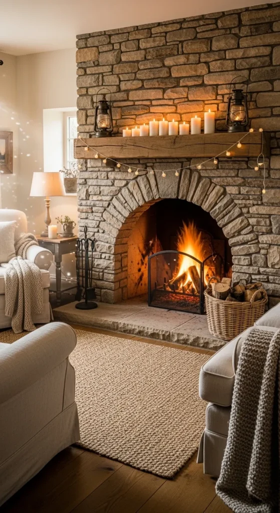 Cottage Fireplace with Arched Opening