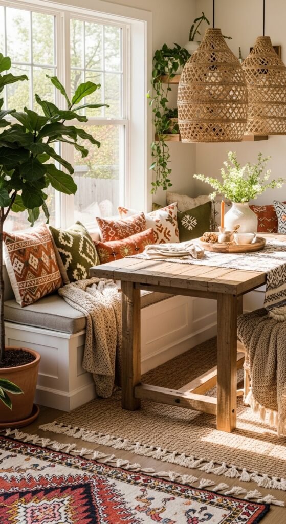 Cozy Breakfast Nook with Rustic-Boho Charm