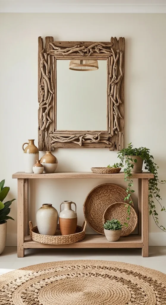 Antique Wooden Mirror with Driftwood Accents