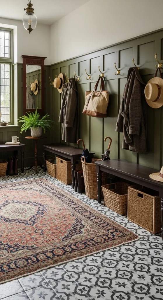 Antique Rug with Patterned Tiles