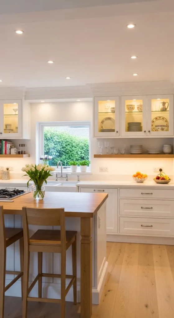 White Kitchens with Glass Cabinet Inserts