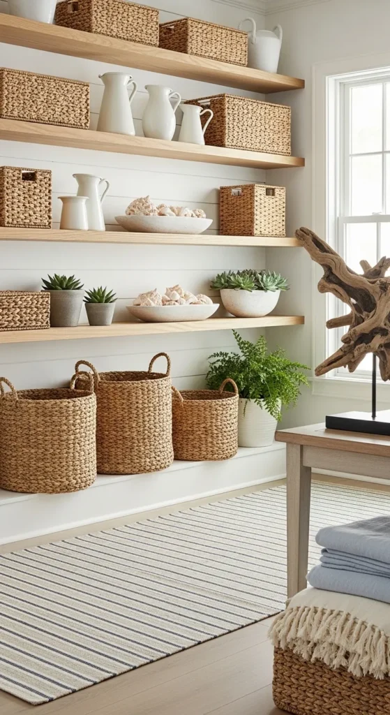 Open Shelving with Coastal Decor