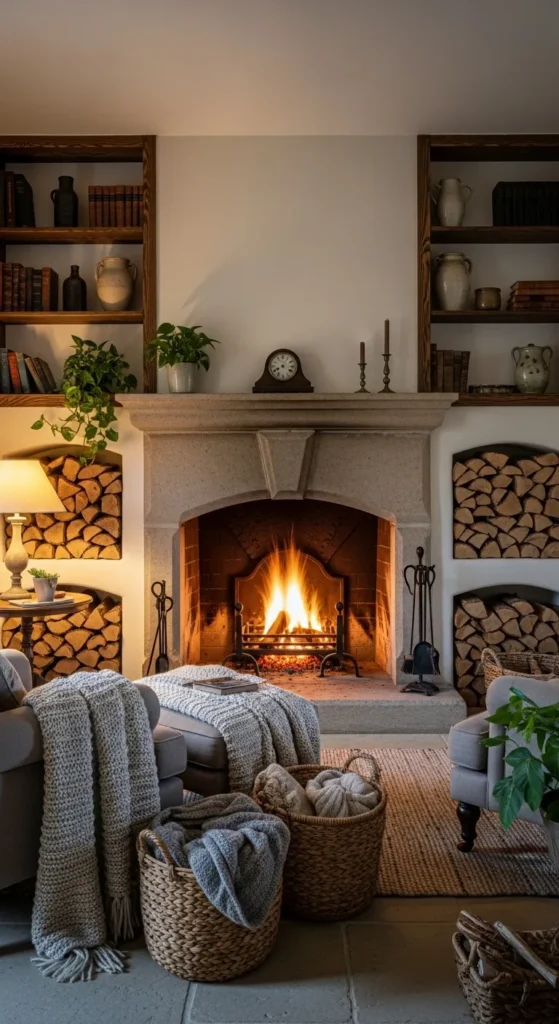  Cozy Cottage Fireplace with Built-In Wood Storage
