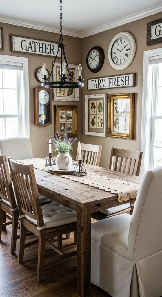 Rustic Dining Room with Vintage Wall Decor