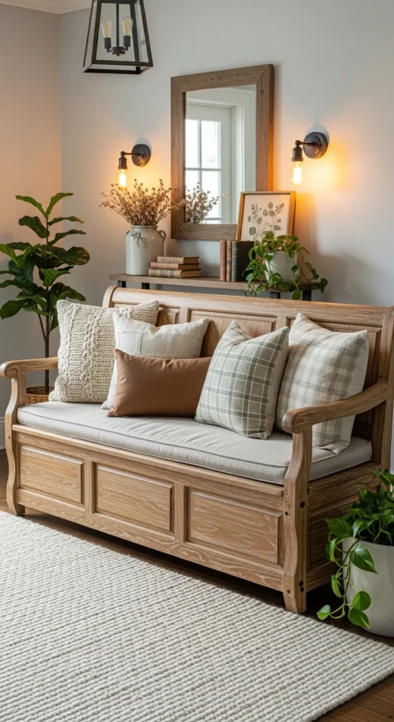 Curved Back Farmhouse Bench