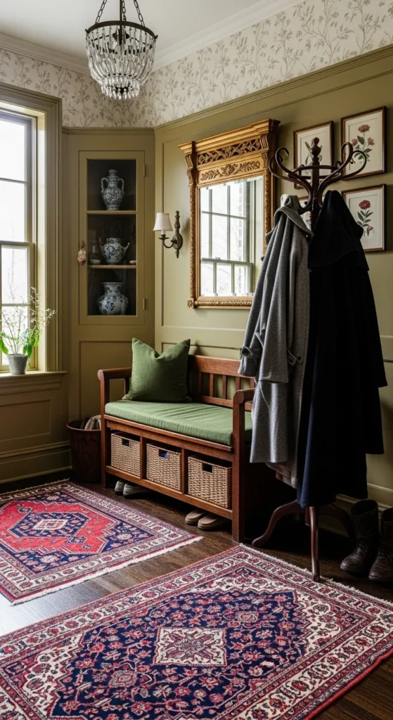 Small Vintage Bench with Storage Baskets