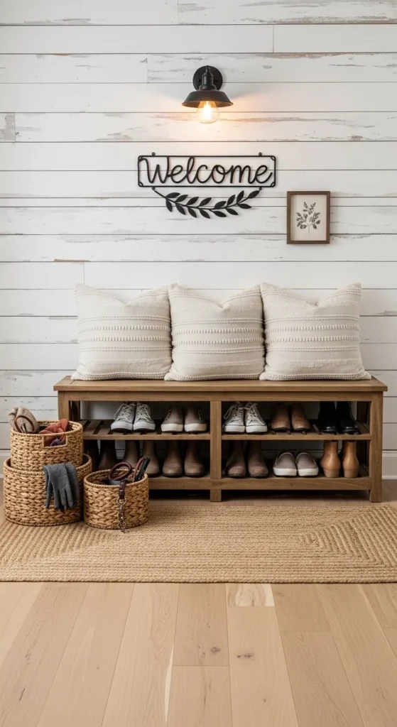 Bench with Tiered Shoe Storage