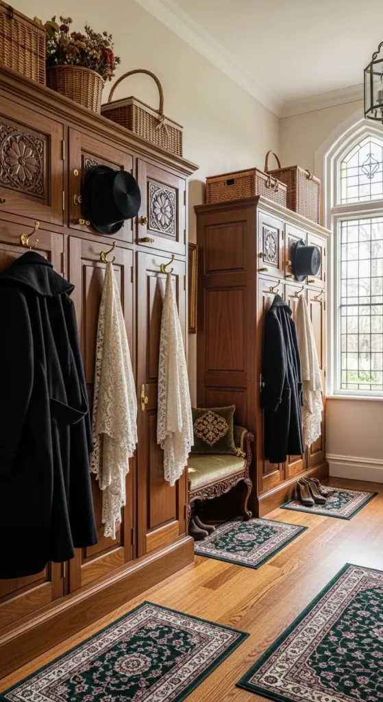Classic Wooden Lockers with Ornate Details