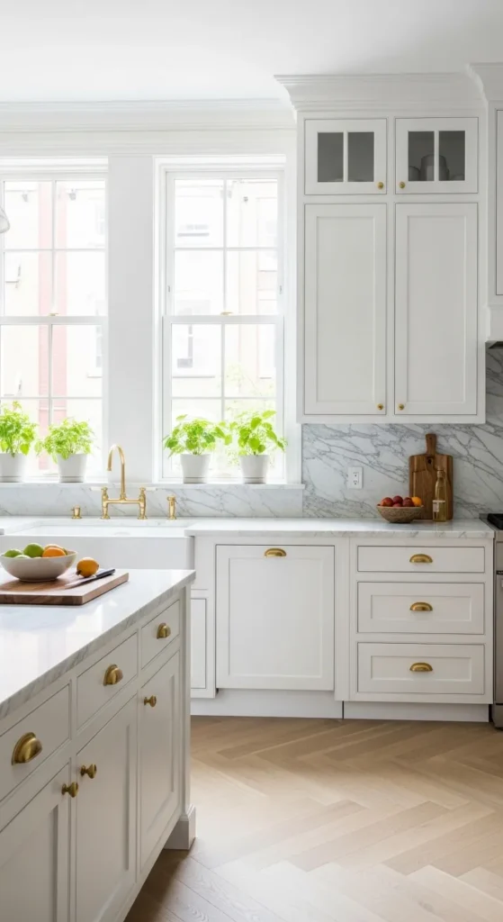  White Cabinets with Marble Countertops