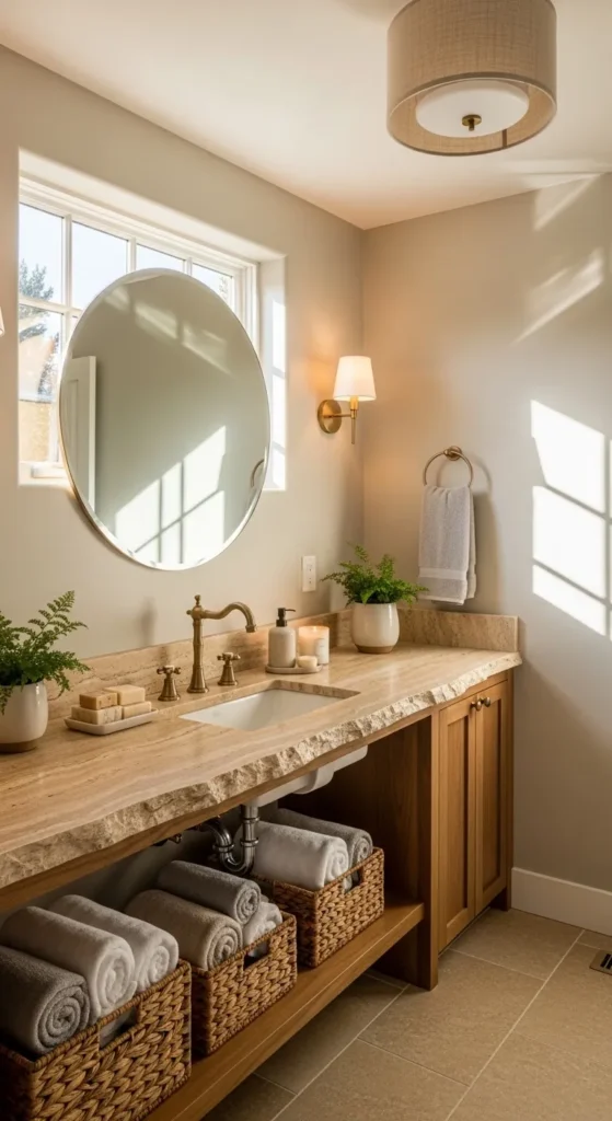 Wooden Vanity with Stone Countertop