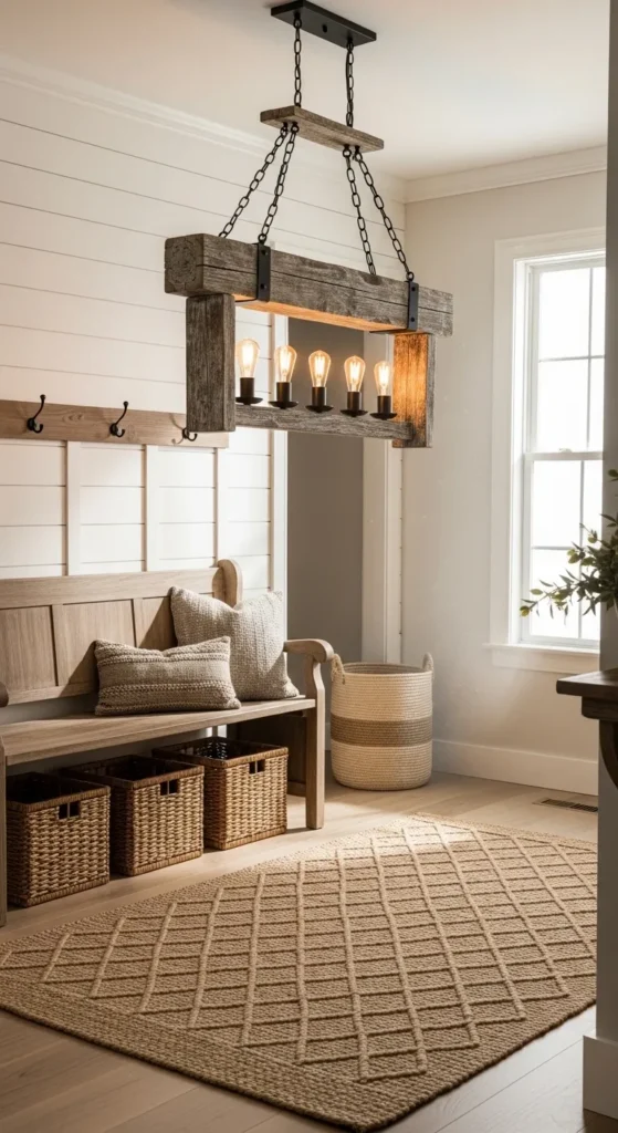 Rustic Wooden Beam Chandelier