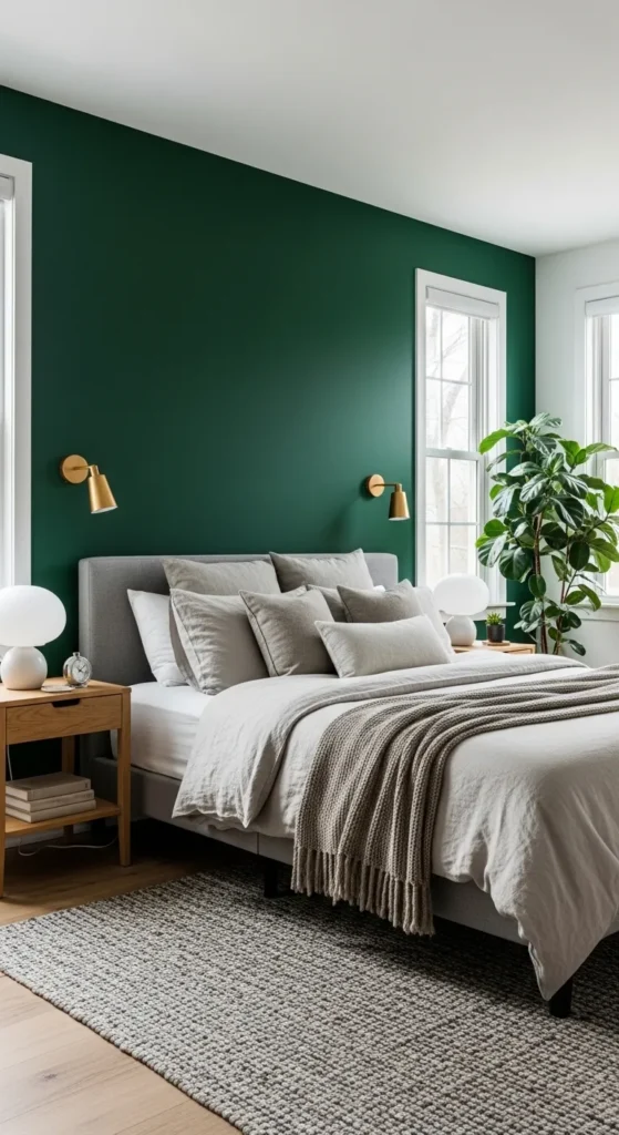 Dark Green Accent Wall for a Dramatic Bedroom Look