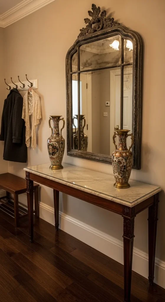 Marble Topped Console with Vintage Mirror